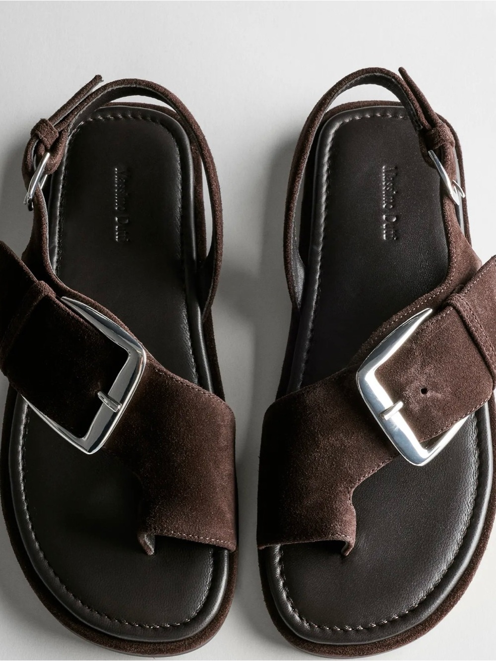 Dark Brown Suede Buckle Sandals